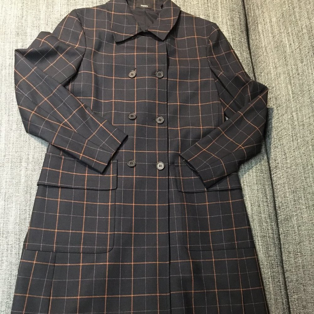 Tile-check long jacket/light coat by Theory, M, NWT